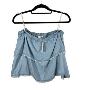 Anthropologie Cloth & Stone‎ Frayed Edge Chambray Layered Mini Skirt sz Medium